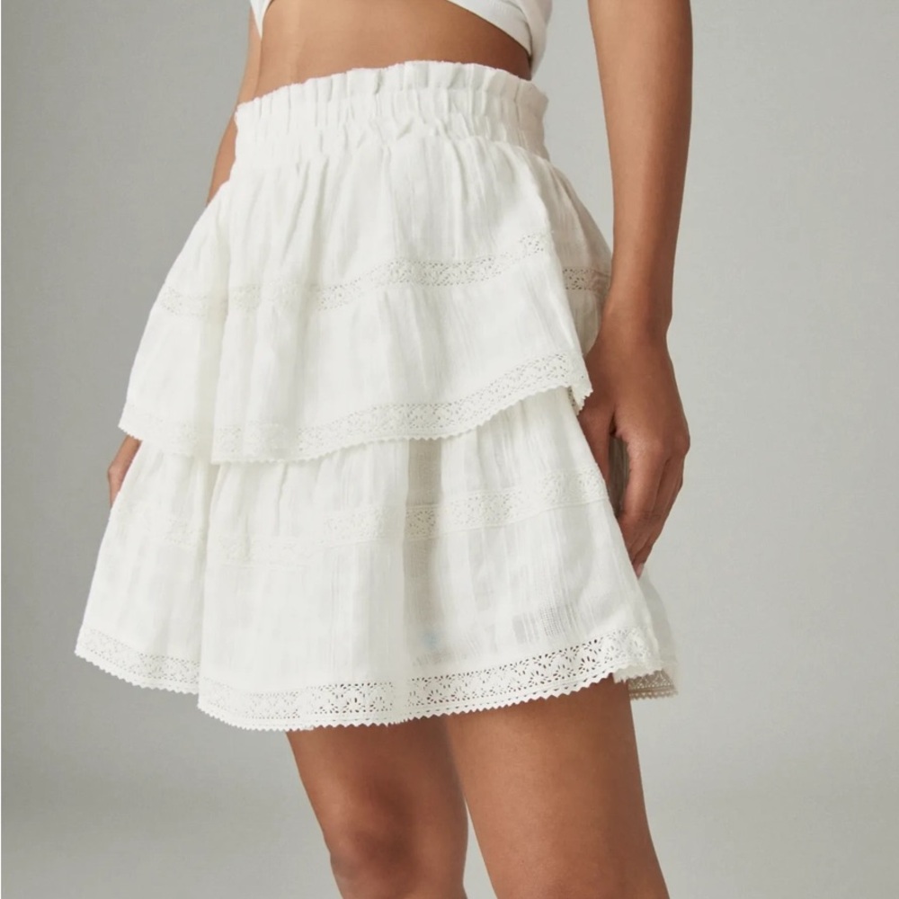 Lucky Brand White Tiered Skater Mini Skirt